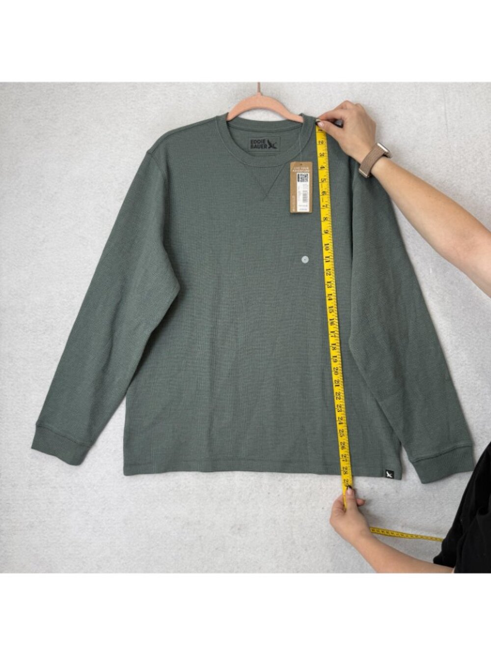Eddie Bauer Shirt Mens Large Green Thermal Long Sleeve Crewneck Knit Waffle - Picture 3 of 9